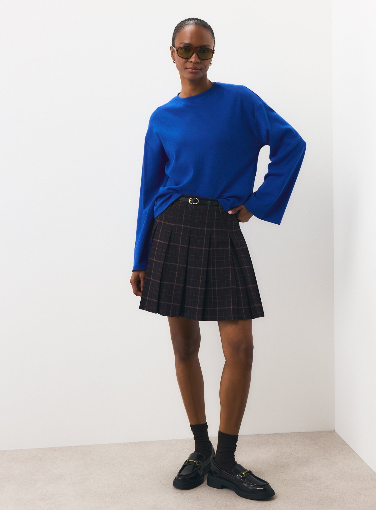 Dark Red Pleated Tartan Check Mini Skirt 12 - Image 2 thumbnail